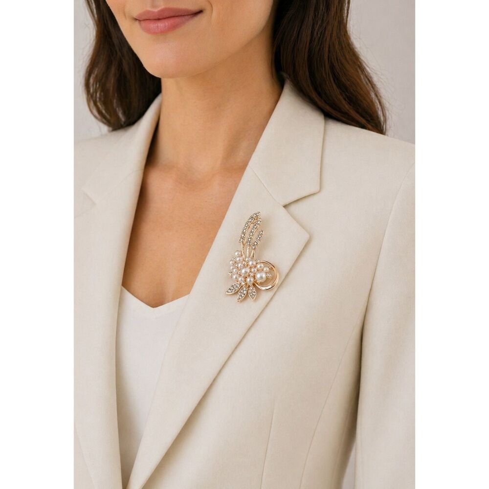 Faux Pearl & Rhinestone Brooch